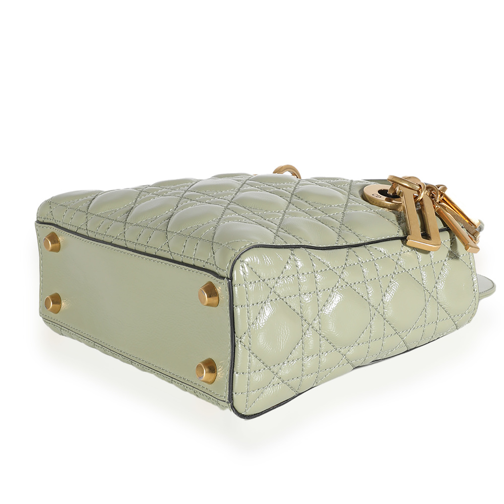 Christian Dior Green Crinkled Patent Cannage Lucky Badges My Lady Dior Bag - Picture 7 of 12